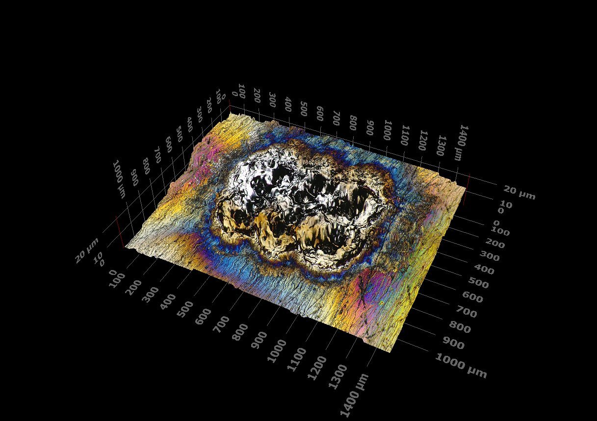 3D surface reconstruction of a LIBS burn on gray iron captured with the Olympus DSX1000