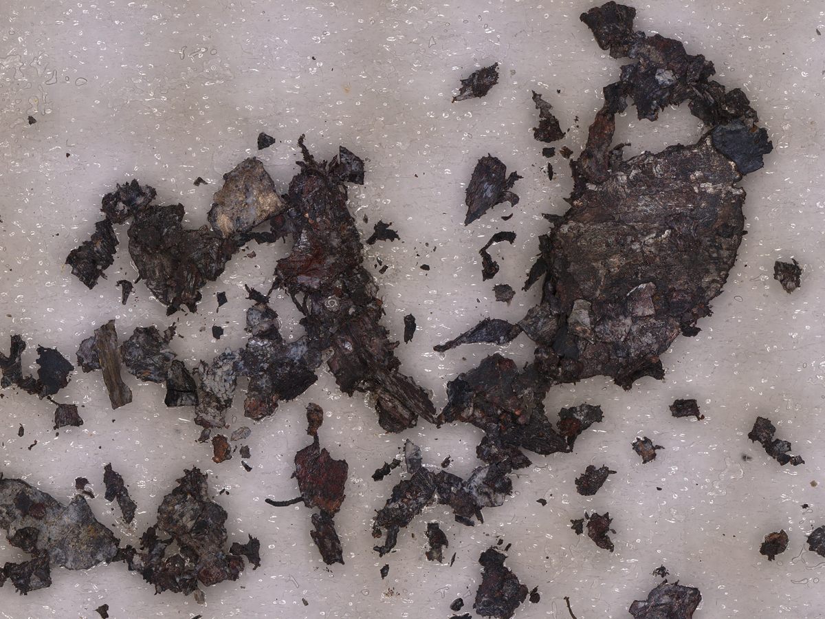 Recovered debris mounted for SEM